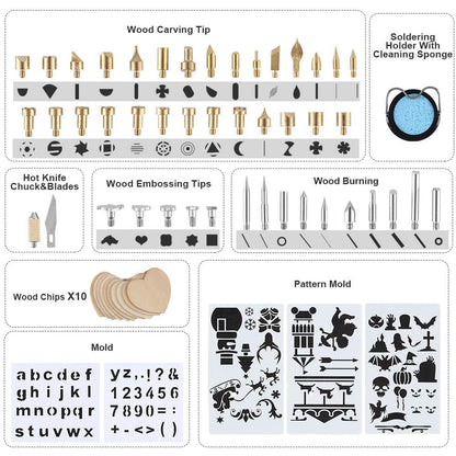 OUXi Wood Burning Kit, 110Pcs Pyrography Wood Burner Pen with Adjustable Temperature 200-480℃ Switch, Wood Burner Tool for Embossing, Carving, Engraving, Soldering Tips, Color Pencils, Carryi - WoodArtSupply