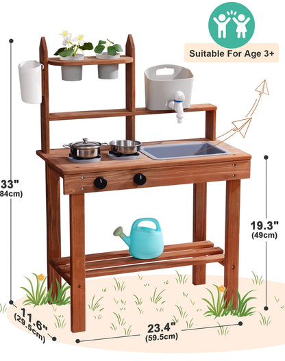 ROBUD Mud Kitchen for Kids Outdoor, Wooden Outdoor Play Kitchen, Kids Mud Kitchen with Removable Sink & Faucet, Monteeori Toys for Children Ages 3+ Years, WG404