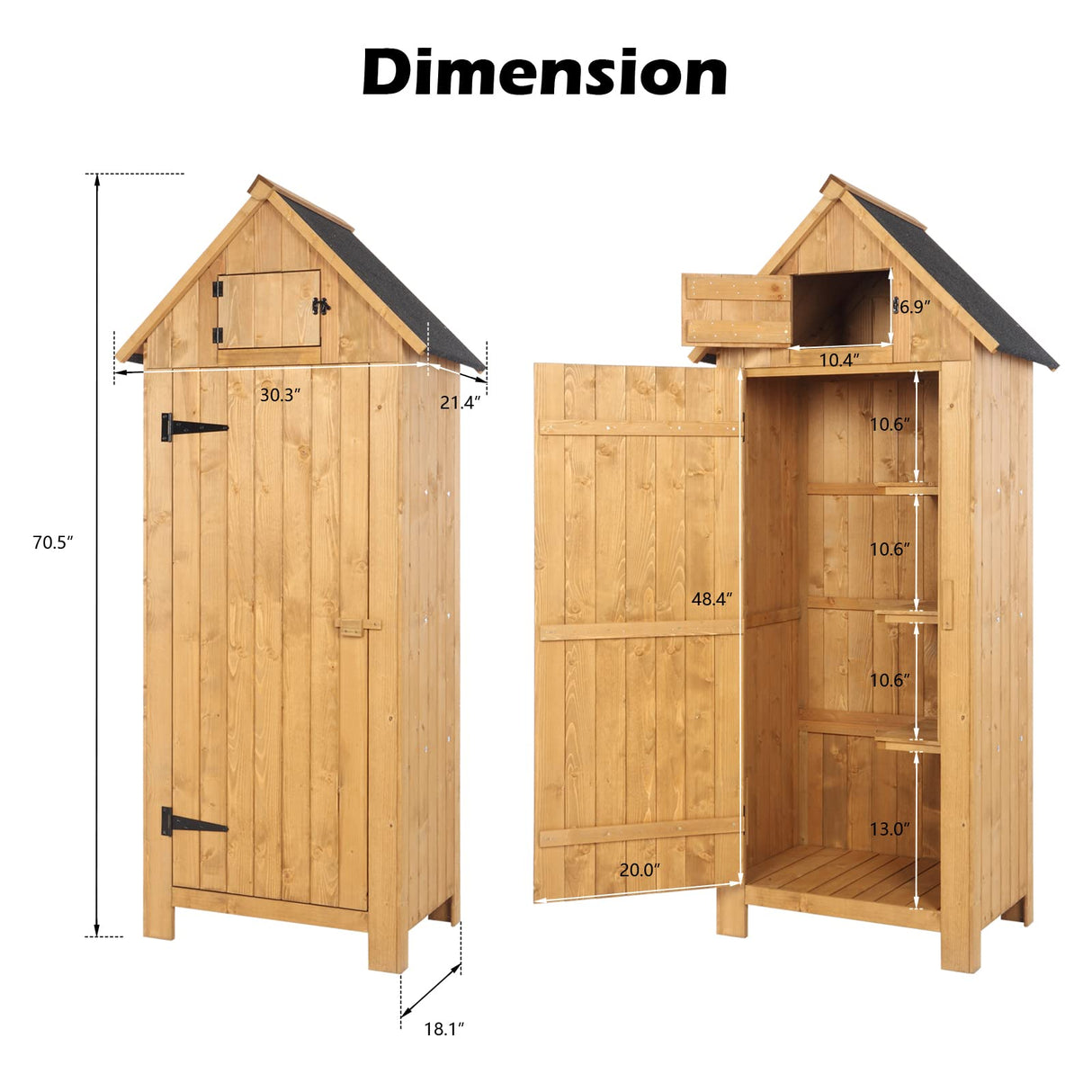 VINGLI Outdoor Wooden Storage Shed, Garden Shed Outside Tool Cabinet with Safety Latch, Patio Storage Organizer (Teak) VINGLI