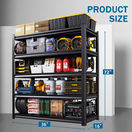 72''H Garage Shelving Heavy Duty 5-Tier Adjustable Storage Shelves Unit,3000 LBS Metal Utility Rack Shelf for Industries, Warehouses, Basement,Black (72''H x 36''W x 16''D) LBVSKK