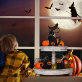 Redbaker 3 Pieces Halloween Black Cat Wooden Table Sign Halloween Tiered Tray Decor Rustic Halloween Tabletop Block Sign Farmhouse Fall Centerpieces for Halloween Home Shelf Party Decor Redbaker