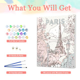 Auremi Paris Paint by Number Kits with Framed, DIY Tower Paint by Number Canvas for Adults, Easy Acrylic in Canvas with Brushes for Decor 20x30cm Auremi