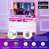 Fixwal 55 Inch Dresser TV Stand with Power Outlets and LED Lights, White Long Dresser for Bedroom with 7 Fabric Drawers, Large Dresser TV Stand for Up to 65 Inch TV, Chest of Drawers for Bedroom White Fixwal