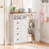 Farmhouse Storage Cabinet with 2 Doors and 4 Drawers, Freestanding Bathroom Storage Cabinet Kitchen Pantry Cabinet, Floor Storage Cabinet Hutch Cupboard for Kitchen/Living Room/Bathroom （Unique White） Befrases