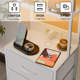 Fixwal Tall Nightstand with Charging Station, 41 Inch Led Night Stand with U-S-B Port & Socket, 3 PU Finished Fabric Storage Drawers, Office, Bed Side Table & Bookshelf in One, White Fixwal