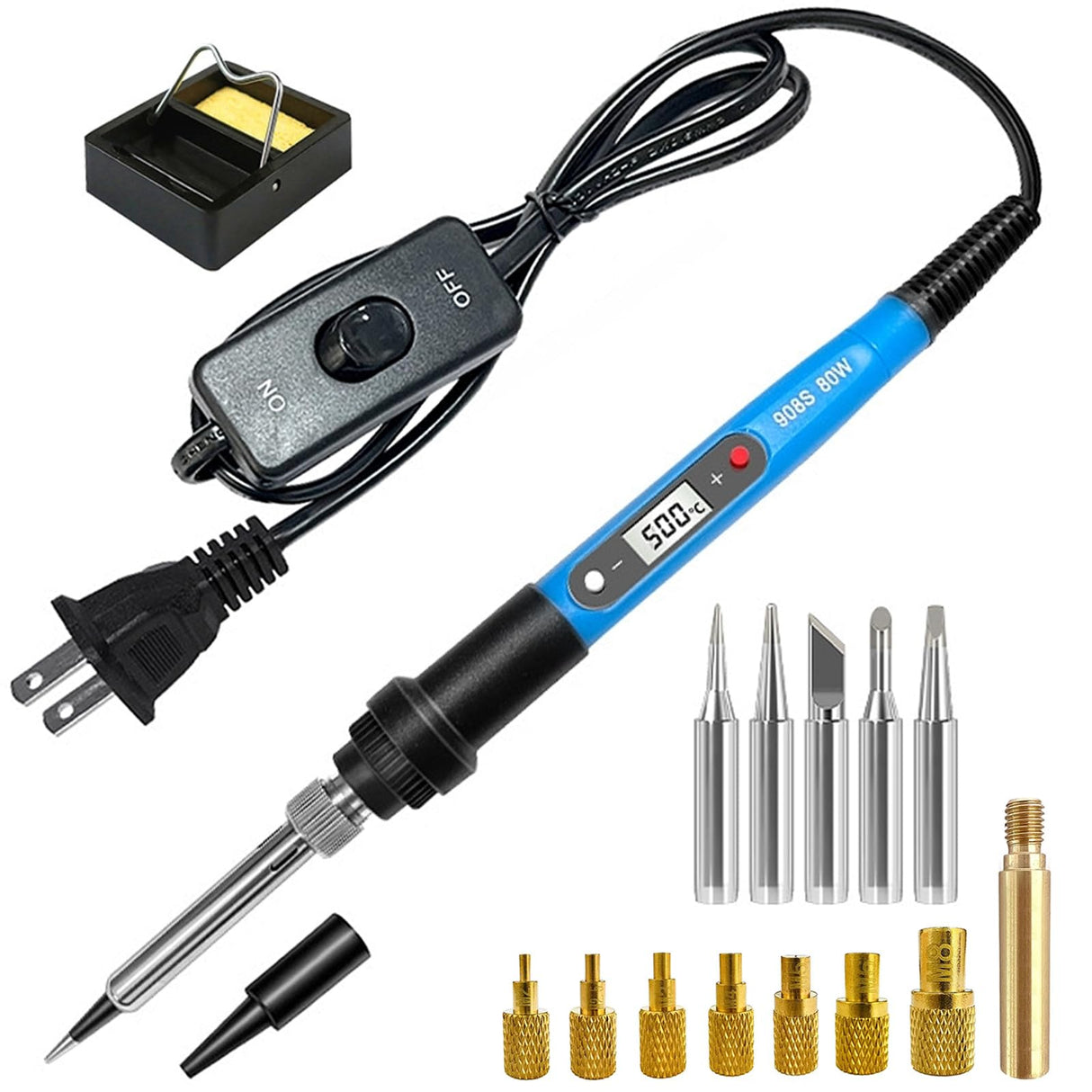 Soldering Iron Heat Set Insert Tool, 80W 110V LCD Digital Soldering Welding Iron Kit with Iron Tips and Heat Set Insert Tips, 16-in-1 Adjustable Temperature 180-500℃ Solder Kit, Blue Lunamor