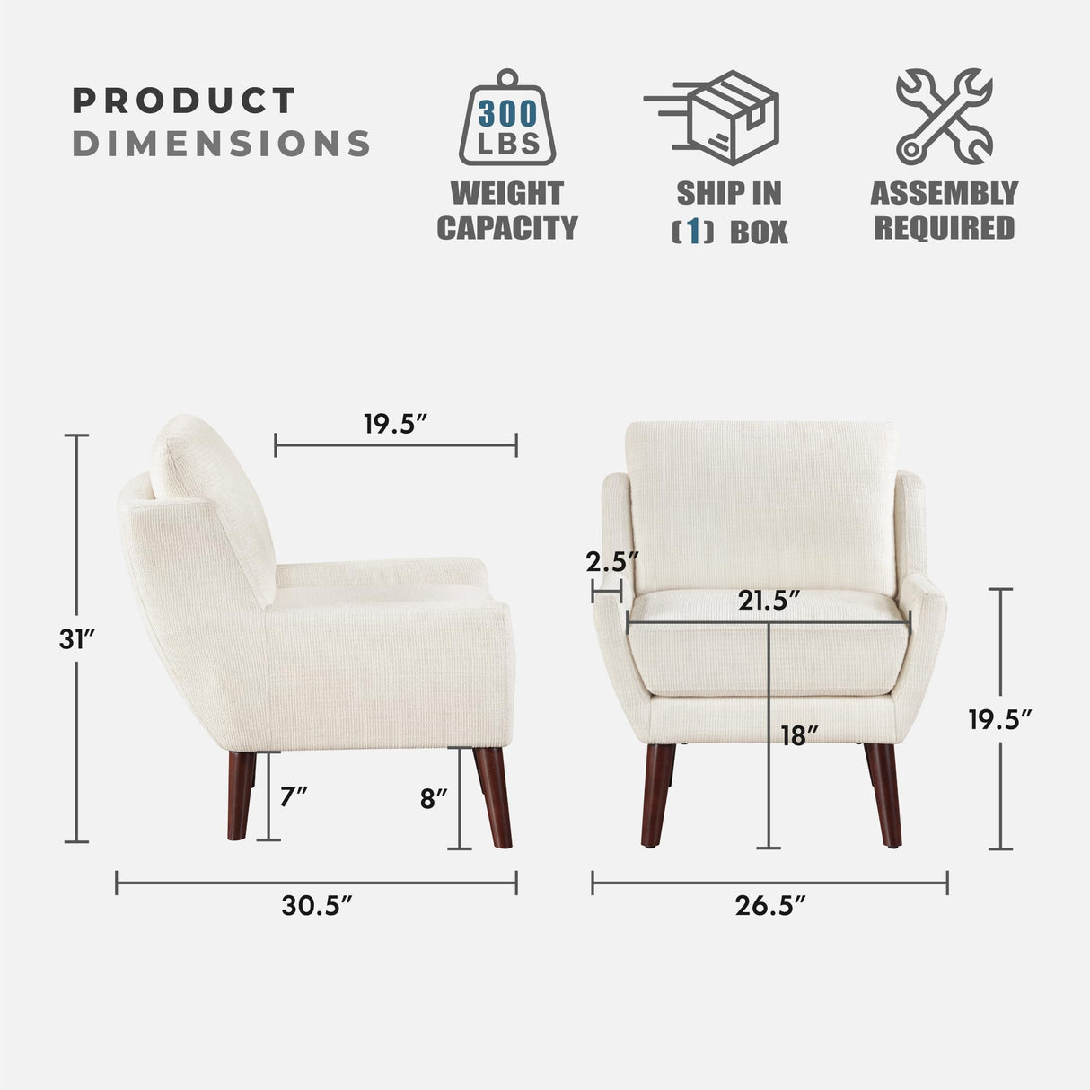 Lexicon Modern Wingback Accent Chair, Chenille Fabric Upholstered Lounge Reading Arm Chair, Solid Wood Legs for Living Room, Bedroom, Supportive Padded Pocket Coil Seat, Easy Assembly, Beige Lexicon