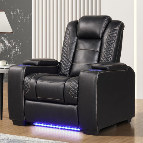 ANJ Power Home Theater Seating, PU Leather Electric Recliner Chair with Powered Headrest, Dual Motors Movie Reclining Chairs with LED Lights,USB Port, Cup Holders, Hidden Arm Storage (Black) ANJ