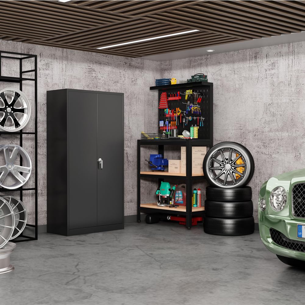 Anwick 72" Locking Metal Storage Cabinet,Tall Locker Organizer Steel Cabinets,Adjustable Layers Shelves 2 Doors for Anwick