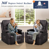 FURNIMAT Recliner Chairs for Adults, Massage Rocker with Heated Modern Ergonomic Lounge 360 Degree Swivel Single Sofa Seat Living Room Lounge Recliners Brown FURNIMAT