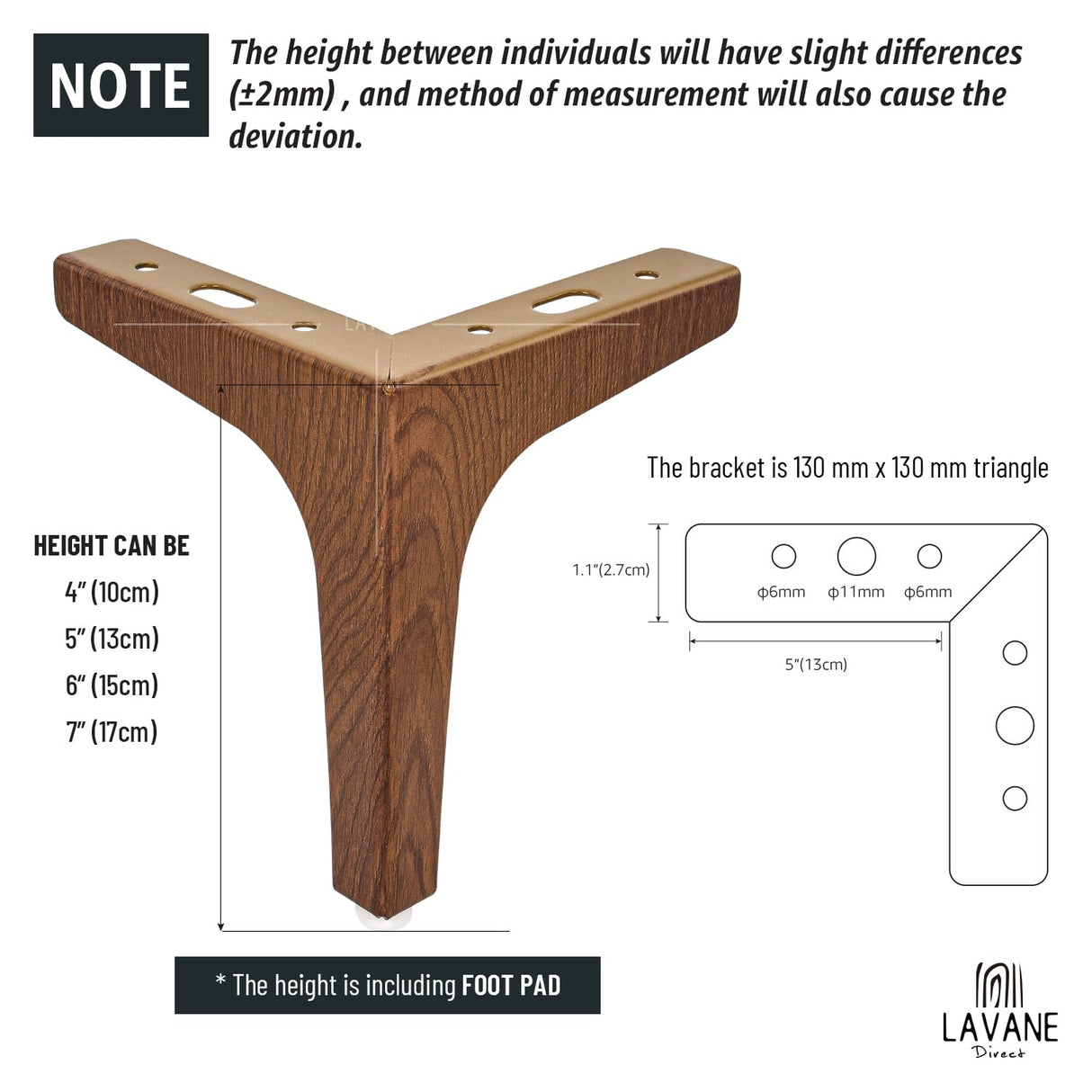 La Vane 4 inch Metal Furniture Legs, Set of 4 Modern Iron Diamond Triangle Furniture Feet DIY Replacement Walnut for Cabinet Cupboard Sofa Couch Chair Ottoman La Vane