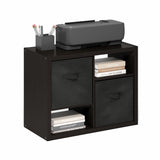 Furinno Viola Storage Shelf, 4-Tier Storage Rack with Bins, Book Shelf, Bookshelf, Display Rack with Drawer Bins, Extra Thick Frame, for Organization, Living Room, Home Office, Black Dark Oak Furinno