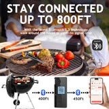 Meat Thermometer Digital Wireless with 800ft Range, Bluetooth 5.3 Food Thermometer with Dual-Temperature Probe, LCD Display and App&Case Setting for Grilling Smoking Cooking JOPCPIE