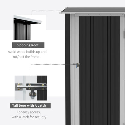 Outsunny 4.7' x 3' Outdoor Storage Shed, Galvanized Metal Utility Garden Tool House, 2 Vents and Lockable Door for Backyard, Bike, Patio, Garage, Lawn, Gray - WoodArtSupply