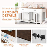 EBE Dog Crate Furniture, 63''Wooden Dog Crate with 2 Drawers and Removable Divider, Dog Kennel Indoor Furniture with Double Rooms, Heavy Duty Dog Crate Table Indoor TV Stand for Small Medium Dogs EBE
