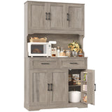 FACBOTALL Tall Kitchen Pantry Cabinet, Kitchen Cabinets with Countertop, Farmhouse Kitchen Pantry Storage Cabinet with Doors and Adjustable Shelves, Kitchen Hutch for Kitchen,Wash Gray FACBOTALL