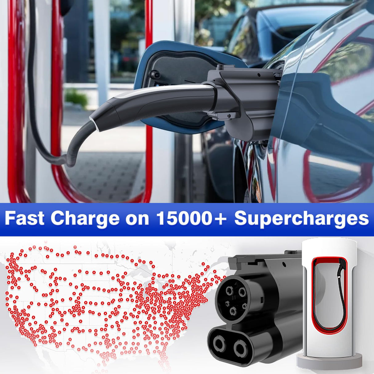 EVCONN NACS to CCS1 Charging Adapter, Max 250kW 1000V, Compatible with Tesla V1/V2/V3/V4 DC Supercharger Station, Fit for R1T, R1S, R2, R3 & Ford and GM EVs EVCONN