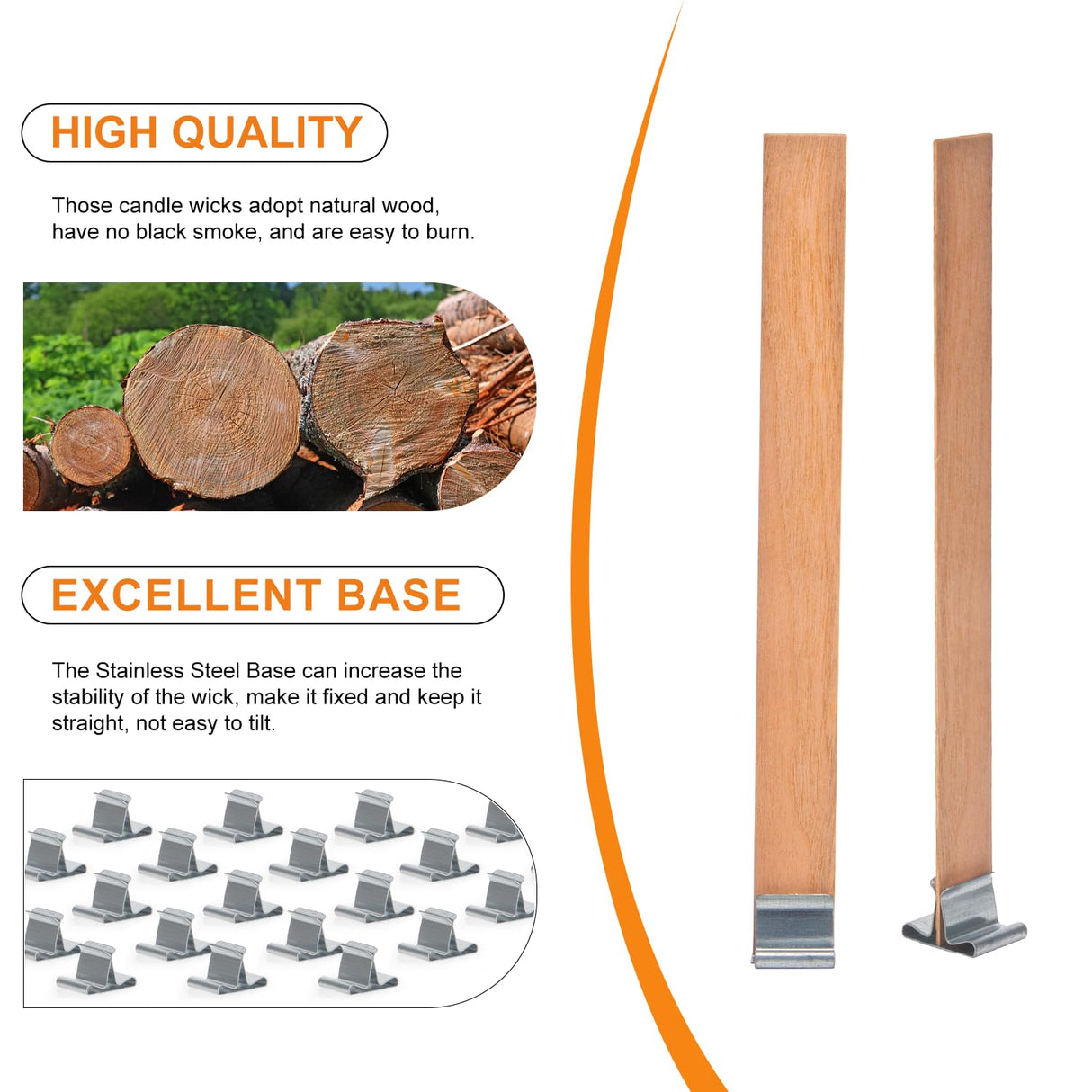 Wood Wicks for Candles Making with Case, Wooden Wicks for Candlemaking 5.1 X 0.5 Inch Smokeless Long Lasting Flame Natural Wood Candle Wick with Candle Wick Trimmer, Metal Base for DIY Candle(50 Sets) Yewltvep