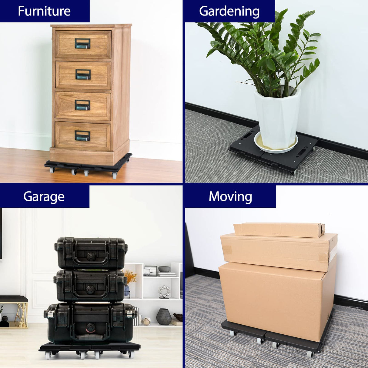 Furniture Dolly, 2 Pack Moving Dolly Connectable, 15.63 x 10.23 inch, 500 Lbs Capacity, Furniture Movers 4 Wheels Heavy Duty, Small Flat Dolly Cart, Portable and Light Dollies Insdawn