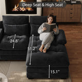 OUYESSIR 134" U Shaped Sectional Cloud Couch,Tufted Couch with Chaise Lounge,Fluffy Black Sectional Couches for Living Room,Comfy Chenille Modular Sofa with Central Console & USB Port OUYESSIR