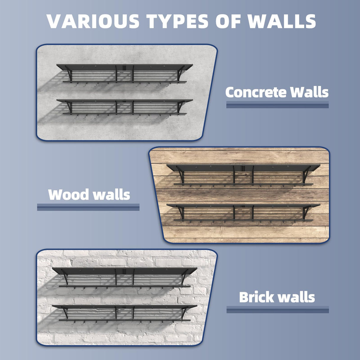 ZHNSYDN 2-Pack 2x4ft Garage Shelving Wall Mounted, Heavy Duty Garage Storage Shelves with 12 Hooks, 2' x 4' Wall Mount Shelves with 500LBS Capacaity ZHNSYDN