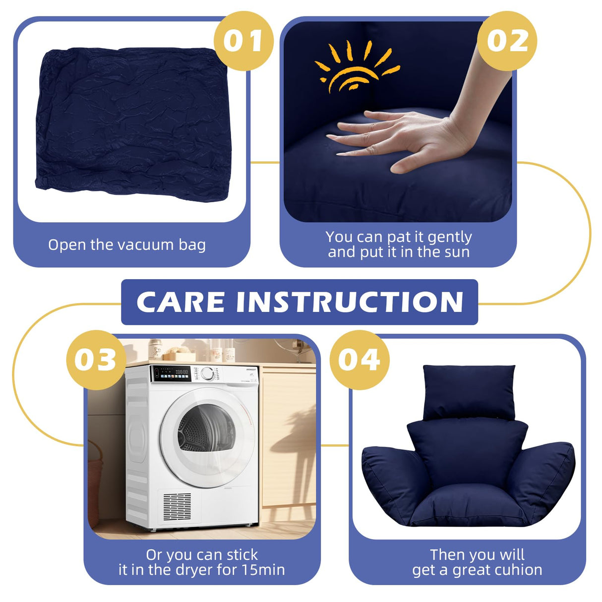 Yefound Hanging Basket Seat Cushion Egg Chair Cushion Waterproof Hanging Chair Cushion with Headrest Light Grey Yefound