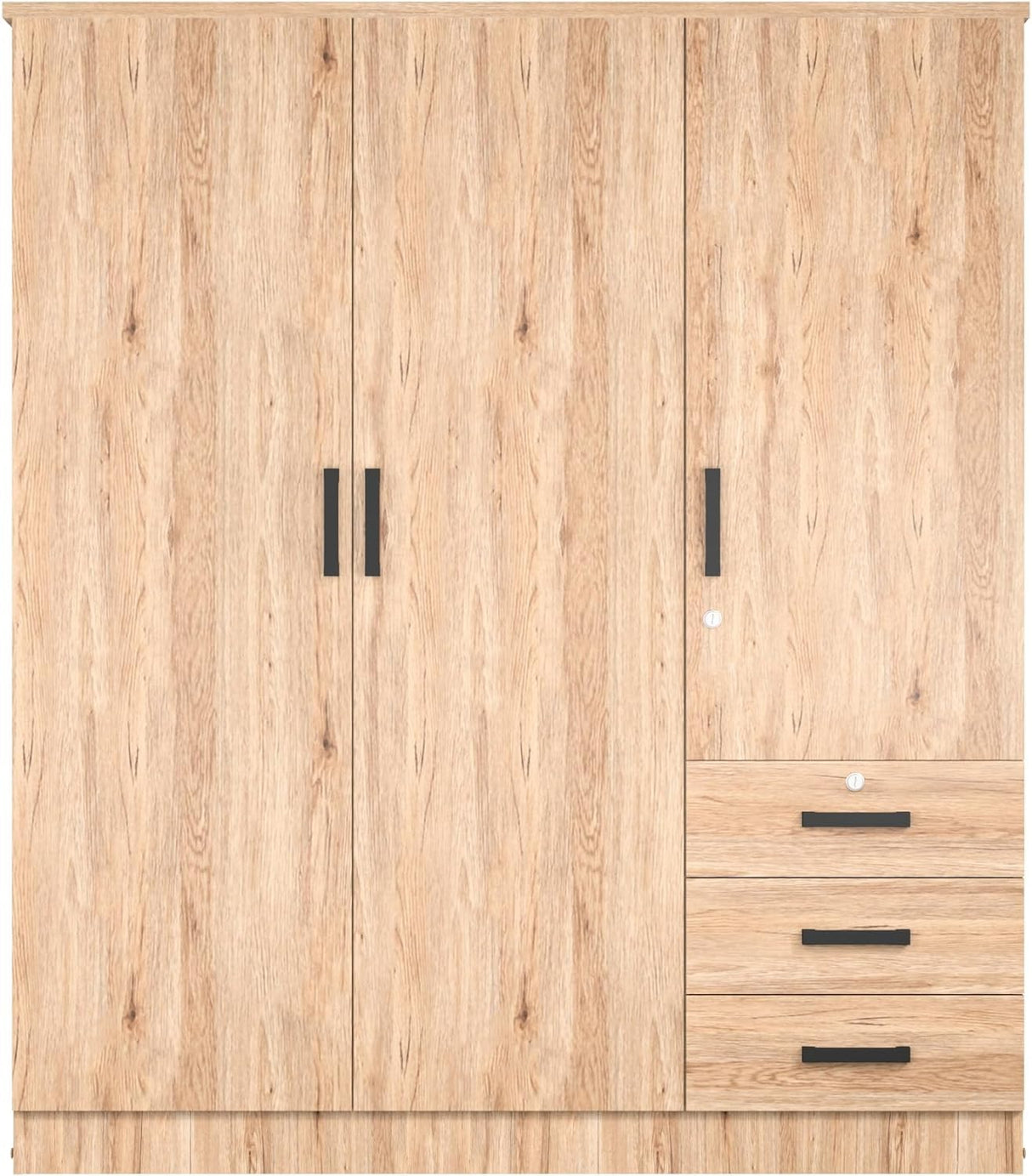 Violet Wardrobe Closet 3 Doors and 3 Drawers (Natural Oak) Woodpeckers Furniture And Mattress