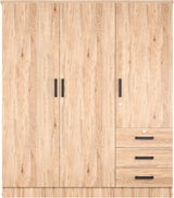 Violet Wardrobe Closet 3 Doors and 3 Drawers (Natural Oak) Woodpeckers Furniture And Mattress