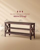 VASAGLE, Entryway Storage Bench, 2-Tier Shoe Rack, 11.8 x 39.4 x 18.9 Inches, Holds up to 600 lb, Farmhouse Style, for Living Room, Bedroom, Maroon Brown ULSB153K51 VASAGLE