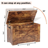 Timberer Storage Chest, Wooden Storage Bench, Entryway Shoes Bench with 2 Safety Hinges, Retro Storage Trunk for Living Room, Bedroom, 15.7 x 31.5 x 18.9 Inches, Rustic Brown Timberer