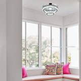 RHEAFON 9.8 Inch Mini Chandelier Light Fixture Round LED Crystal Ceiling Light Flush Mount Crystal Chandeliers for Bedroom Kitchen Foyer Closet Hallway Light, 6500K Cool White RHEAFON