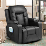 COMHOMA Recliner Chair, PU Rocking Chair for Adults, Swivel Recliner with Cup Holders, Heat and Massage, Single Sofa Seat with Side Pockets for Living Room, Bedroom (Black) COMHOMA
