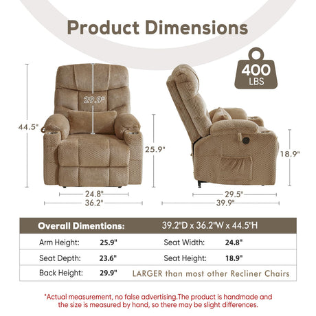 ABCASA Oversized Dual Motor Lay Flat Power Lift Recliner Chair with Massage, Heating, Lumbar Pillow, USB & Type-C Ports, Textile Lift Chairs Recliners, Large Recliner for Big & Elderly People - Beige ABCASA
