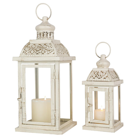 DECORKEY Large Lantern Decorative Outdoor & Indoor, Set of 2 (14’’&10’’) Metal Candle Lanterns Decor, Vintage Hanging Candle Holder for Front Porch Patio Wedding Farmhouse Home, Spring Decoration DECORKEY