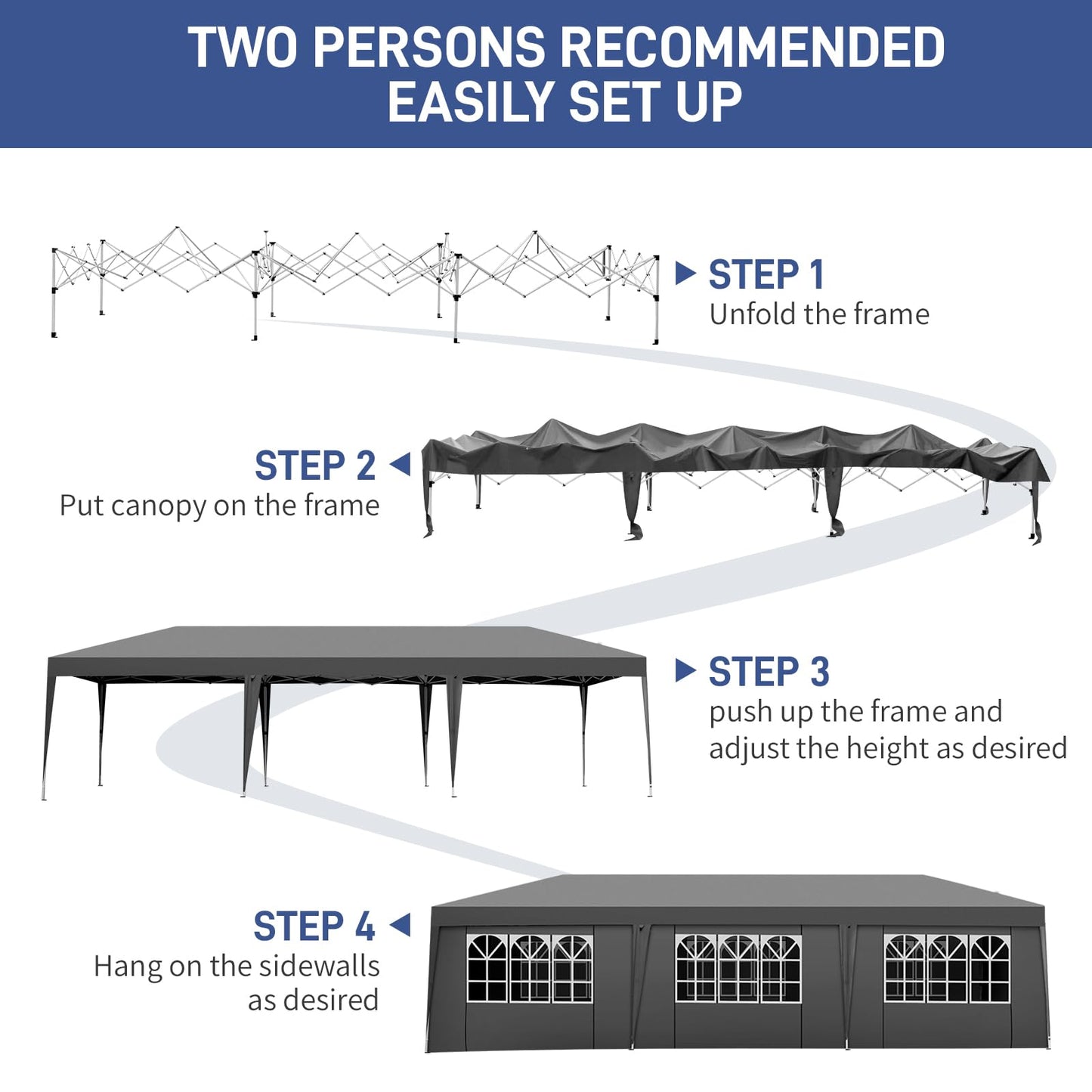 Outvita 10x30ft Ez Pop Up Canopy, Portable Instant Canopy Tent with 8 SideWalls for Outdoor Events, Party, Wedding, Birthday,Graduation(Dark Gray, 10x30ft) - WoodArtSupply