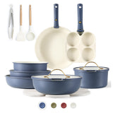CAROTE 19pcs Pots and Pans Set, Nonstick Cookware Set Detachable Handle, Induction Kitchen Cookware Sets Non Stick with Removable Handle, RV Cookware Set, Gold and Blue CAROTE
