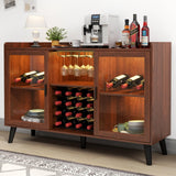 Loomie Wine Bar Cabinet with LED Light, Home Coffee Cabinet with Wine Rack and Glass Holder, Kitchen Buffet Sideboard W Storage Shelf, Freestanding Liquor Cabinet for Living Room, Dining Room (Walnut) Loomie