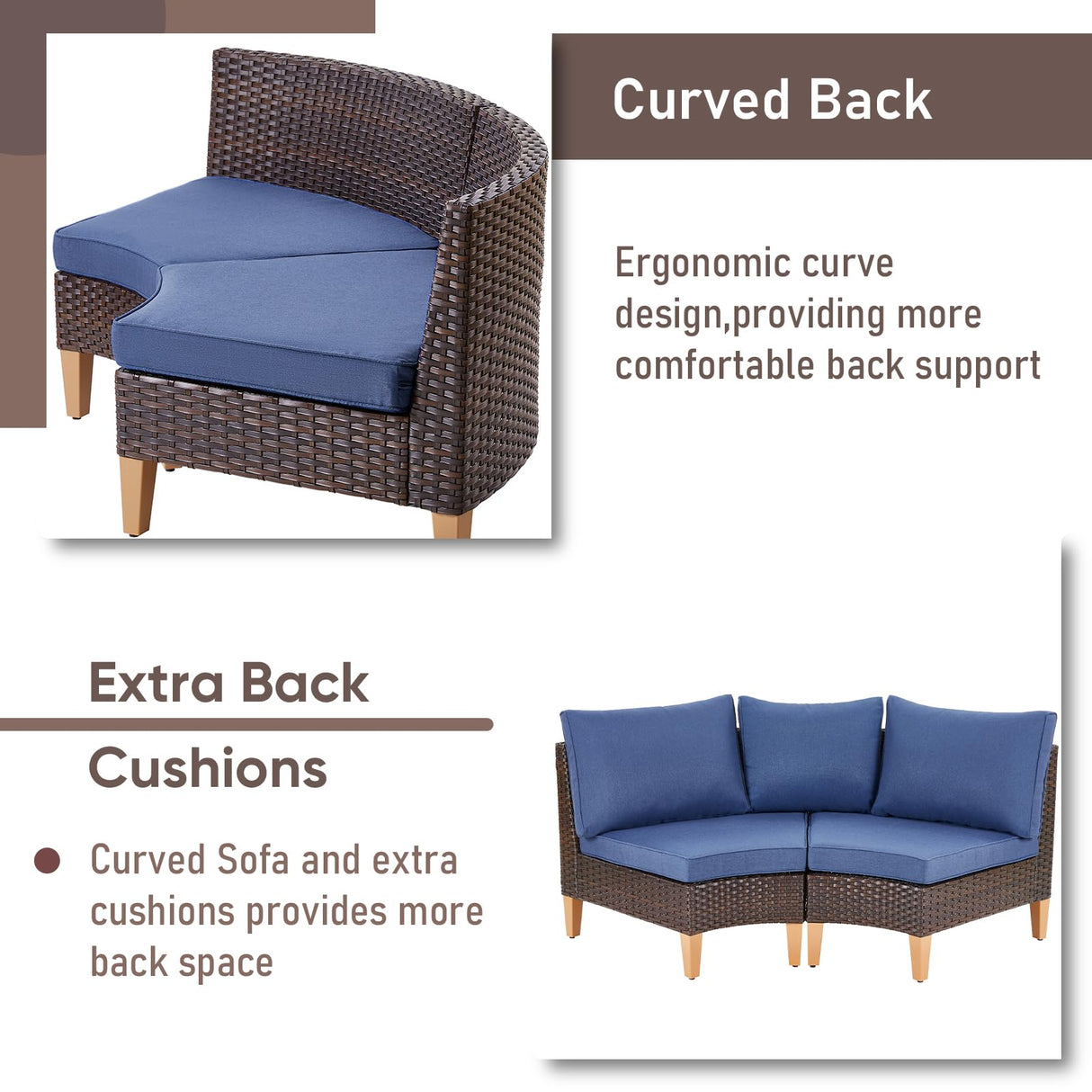 HUMMUH 11 Pieces Outdoor Furniture Set,Outdoor Half-Moon Sectional Couches Swivel Patio Chairs with Ottomans Coffee Table,All Weather PE Wicker Patio Conversation Sets for Garden Porch Backyard HUMMUH