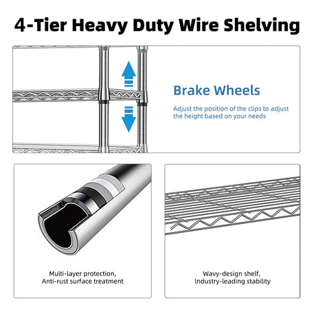 MATONELL 1000 lbs Capacity Heavy Duty 4-Tier Steel Shelving Unit - Adjustable Chrome Wire Rack Storage Shelf for Home Kitchen Office Garage Gym 13.7" D x 29.5" W x 47.2" H (Chrome) MATONELL