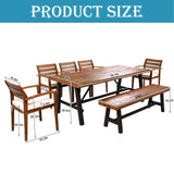Goldshire 7 Pieces Outdoor Dining Set, 1 Acacia Wood Patio Table & 1 Bench & 5 Chairs for 7-8 Persons with Removable Cushions for Indoor Yard Garden Goldshire
