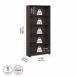 Bush Furniture Cabot Tall 5 Shelf Bookcase | Large Open Bookshelf in Heather Gray | Sturdy Display Cabinet for Library, Living Room, and Home Office Bush Furniture