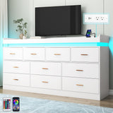 Hlivelood 10 Drawer Dresser with LED Light and Charging Station, Modern Chest of Drawers for Closet, Wide Drawer Organizer Cabinet for, Living Room, Entryway, Hallway, White Hlivelood