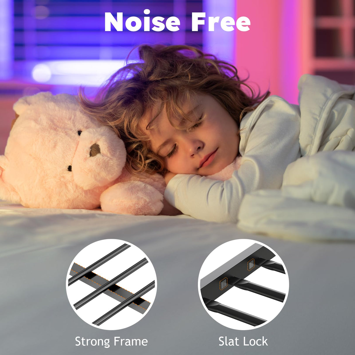 Zevemomo Twin Over Full Size Bunk Bed, Metal Low Profile Bunkbeds with Full-Length Guardrail and Ladder, Space Saving, No Boxing Spring Needed, Black Zevemomo