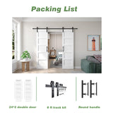 Fredbeck 24x84 inch Double White Barn Door with 8FT Barn Door Hardware Kit Included,with MDF and Wood, Solid PVC Surface,DIY Assembly,5-Panel,48inch FREDBECK