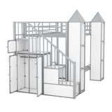 Harper & Bright Designs Twin Over Twin Metal Bunk Bed with Stairs and Storage Wardrobe, Castle-Shaped Bunk Bed Heavy-Duty Steel Frame, Noise Free,for Kids Teens Adults, Gray+White Harper & Bright Designs