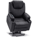 MCombo Electric Power Lift Recliner Chair Sofa with Massage and Heat for Elderly, 3 Positions, 2 Side Pockets, and Cup Holders, USB Ports, Faux Leather 7040 (Black, Medium) MCombo