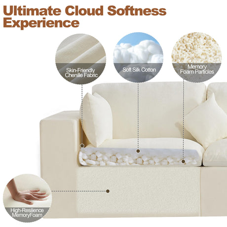 155''Cloud Boneless Sectional Couch, Modular Sectional Sofa Deep Seat with 2 Ottomans, Oversized Upholstered Convertible Comfy 6 Seater Chenille Sofa U Shape Couches for Living Room, Beige WUTUTUEE