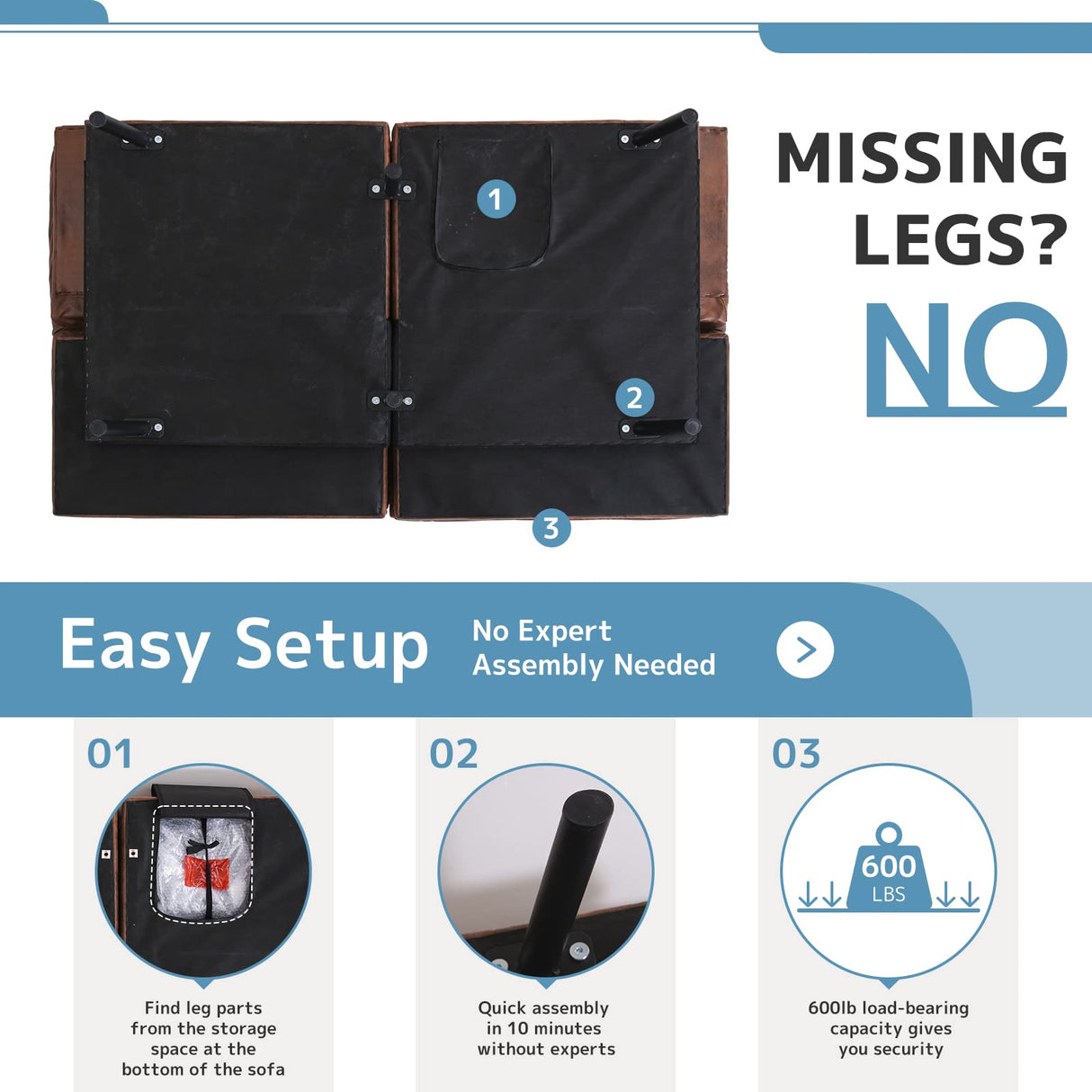 wOod-it Futon Sofa Bed, Memory Foam Foldable Couch Convertible Loveseat Sleeper Daybed with Adjustable Armrests for Small Space, Studio, Office, Apartment, Compact Living Room, Brown wOod-it