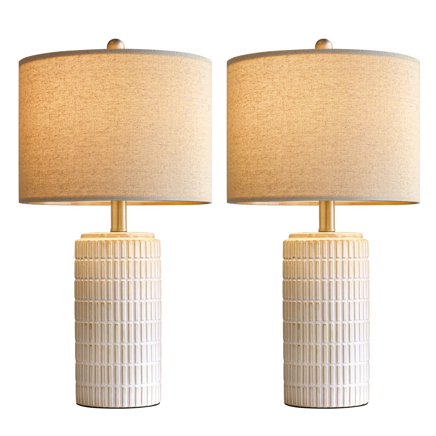 PoKat 23" Modern Ceramic Table Lamp Set of 2 for Living Room White Desk Lamps for Bedroom Farmhouse Bedside Nightstand Bedside Lamp End Table Lamps Beige - WoodArtSupply