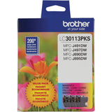 Brother Genuine LC30113PKS 3-Pack Standard Yield Color Ink Cartridges, Page Yield Up to 200 Pages/Cartridge Includes Cyan, Magenta and Yellow, LC3011 Brother